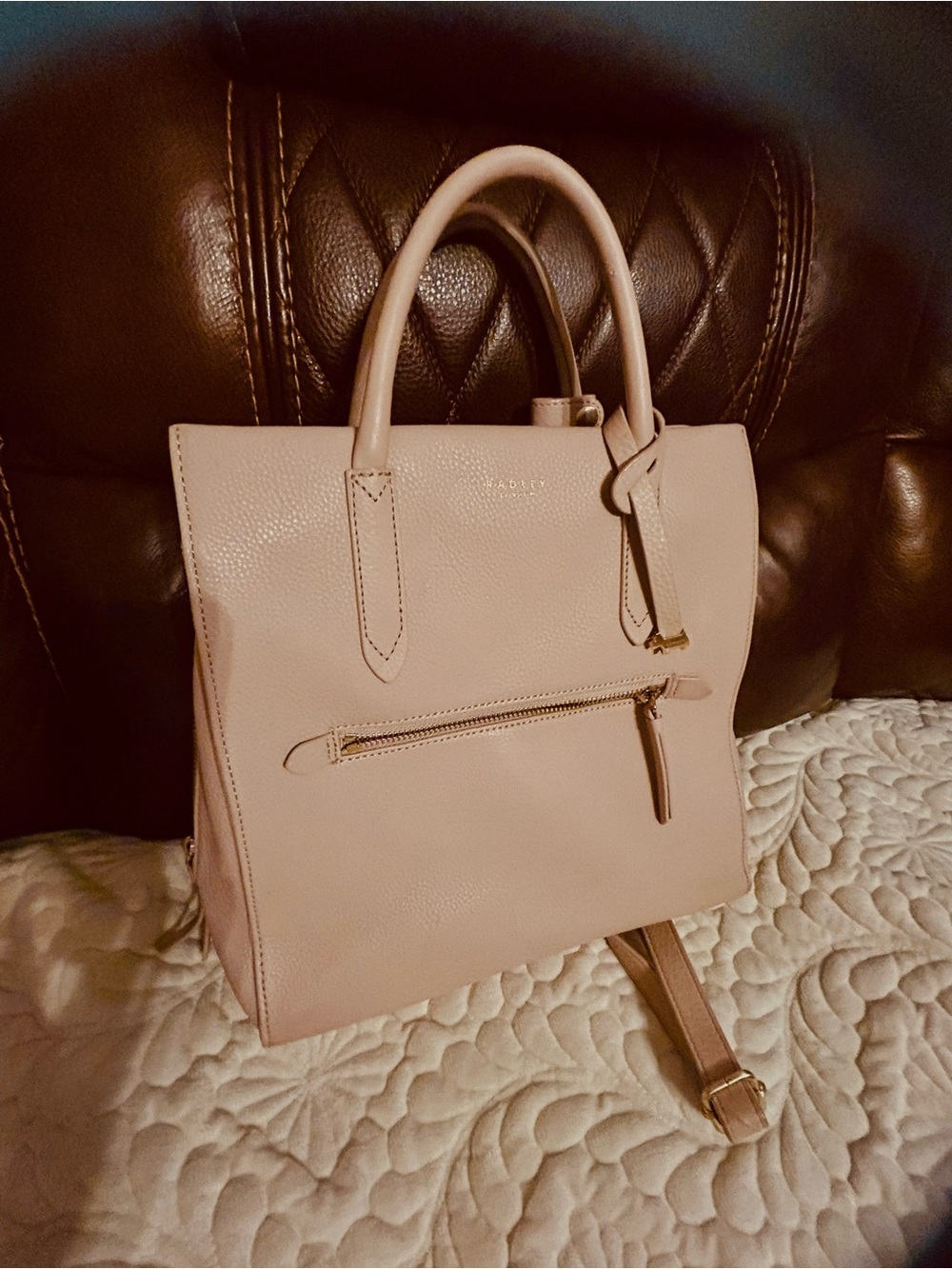 RADLEY LONDON Blush Pink Pebbled Leather Backpack